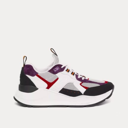 Burberry Baskets basses en cuir, daim et mesh à imprimé logo noir, blanc et rouge