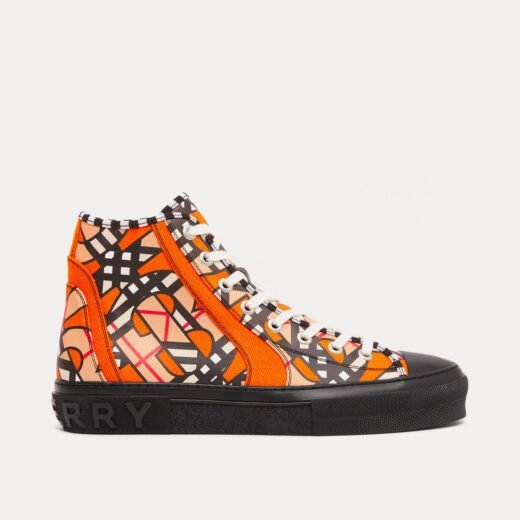 Burberry Baskets montantes en lin et coton mélangés monogramme orange vif