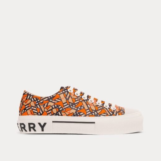 Burberry Baskets basses orange vif en toile de coton et lin à imprimé monogramme – Orange / 35