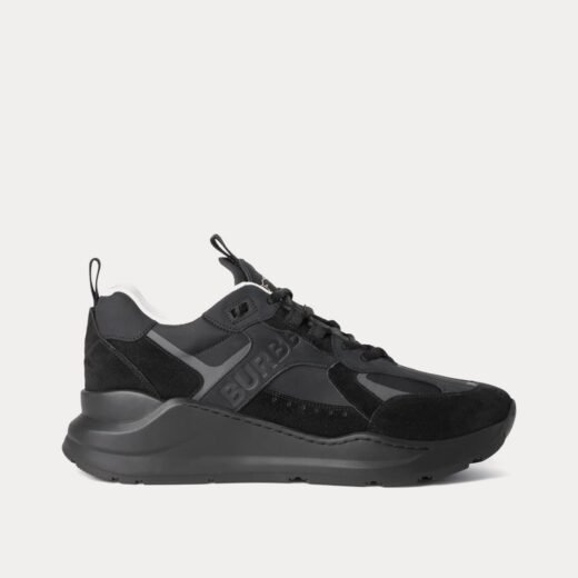 Burberry Baskets basses noires en nylon, daim et cuir
