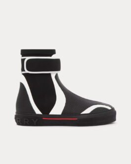 Baskets montantes Burberry en nylon extensible et caoutchouc noir/blanc