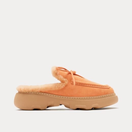 Burberry Mules Stony en daim et peau lainée Marshmallow