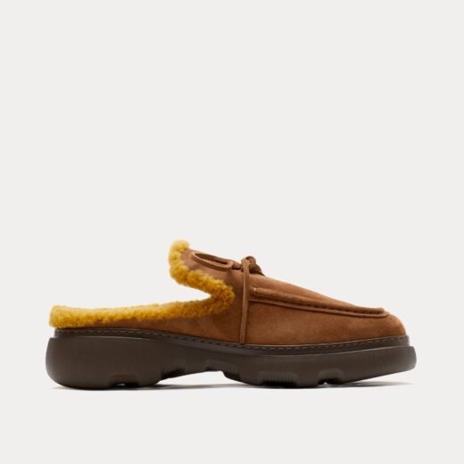 Burberry Mules en daim et peau lainée Stony Wood