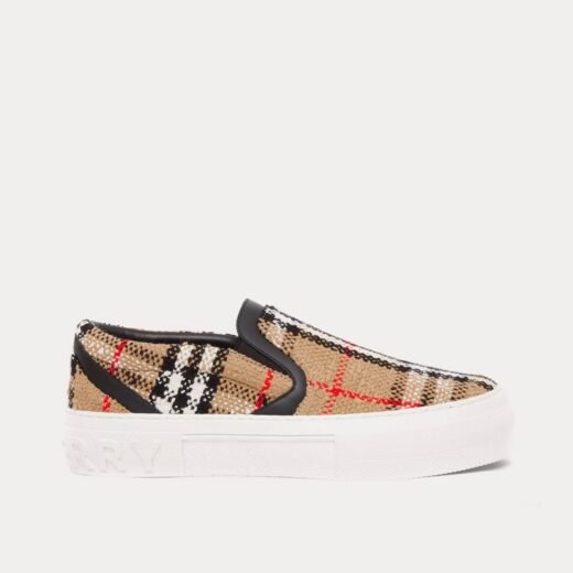 Burberry Baskets à enfiler en mélange de coton et laine à carreaux vintage beiges