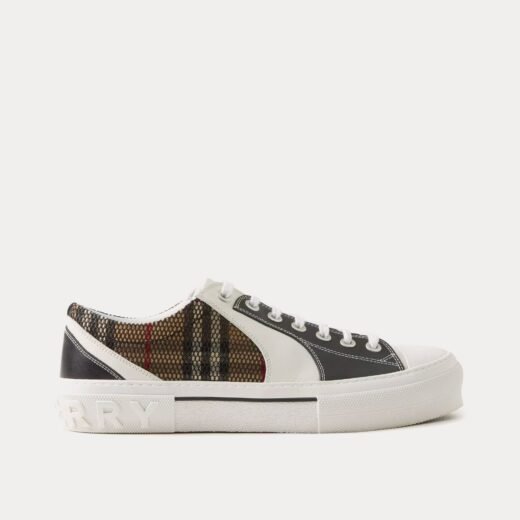 Burberry Baskets basses Vintage Check en coton, maille et cuir noir/blanc