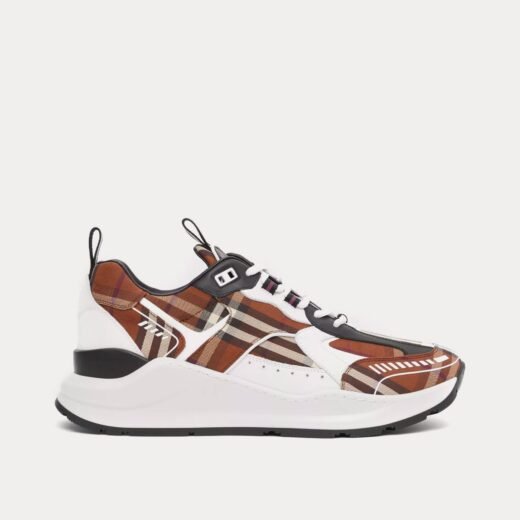 Burberry Baskets basses Vintage Check en coton et cuir marron bouleau foncé