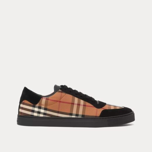 Burberry Baskets basses en coton et daim vintage marron bouleau