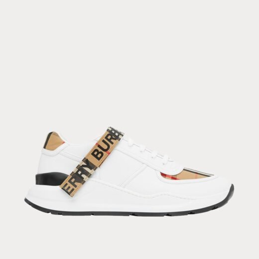 Burberry Baskets basses Vintage Check à bride logo beige/blanches