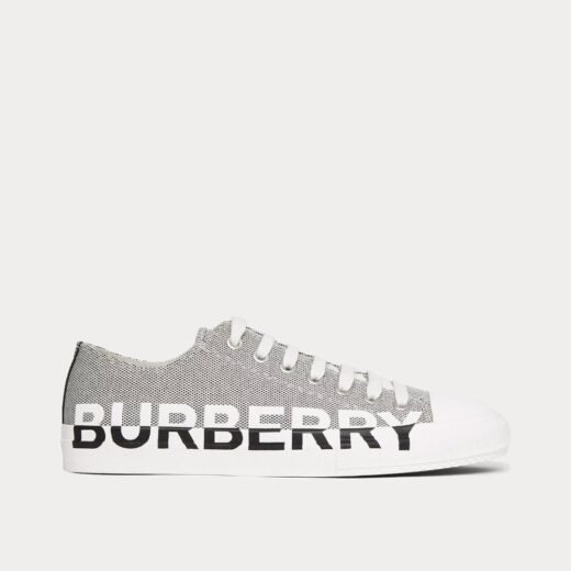 Burberry Baskets basses en toile de coton à imprimé logo blanches et noires
