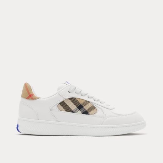 Burberry Baskets basses Check Terrace en cuir blanc/sable
