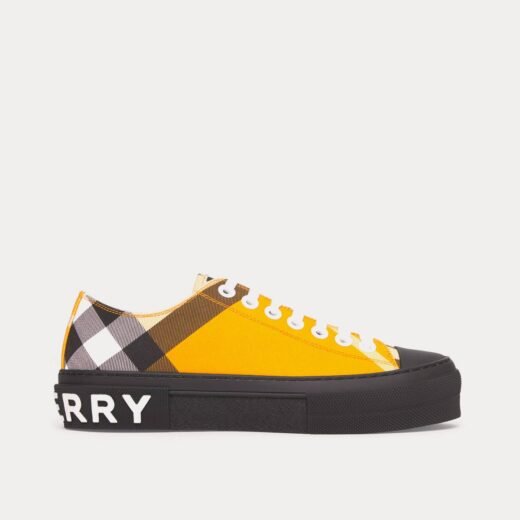 Burberry Baskets basses jaunes en coton à carreaux avec logo – Jaune / 35