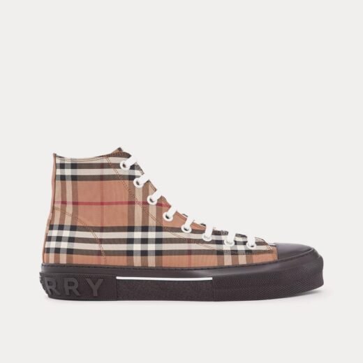 Burberry Baskets montantes en coton à carreaux vintage marron bouleau