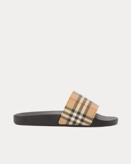 Claquettes Burberry beiges à imprimé Vintage Check