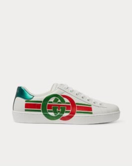 Baskets basses blanches en cuir imprimé Ace de Gucci