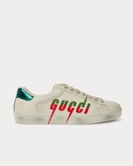 Baskets basses Gucci Ace en cuir vieilli blanc cassé