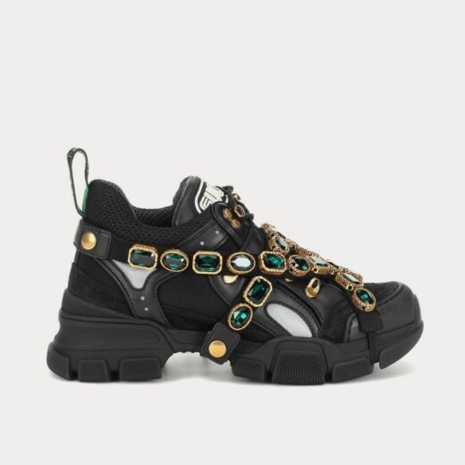 Gucci Baskets basses noires ornées Flashtrek – 35