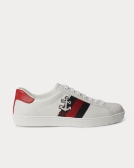 Baskets basses blanches en cuir brodé à bordures en toile Gucci Ace