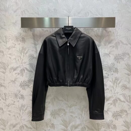 Prada Veste courte zippée en popeline pour femme / Noir