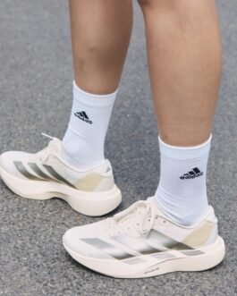 ADIZERO EVO SL W - Chaussures de running sur route - white/cyber metallic/warm vanilla