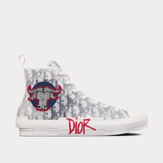 Dior Baskets montantes blanches x Stussy B23 SHAWN avec patch brodé tête de bœuf – 35