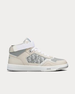Baskets montantes Dior B27 en cuir de veau lisse gris et beige avec motif Dior Oblique Galaxy gris