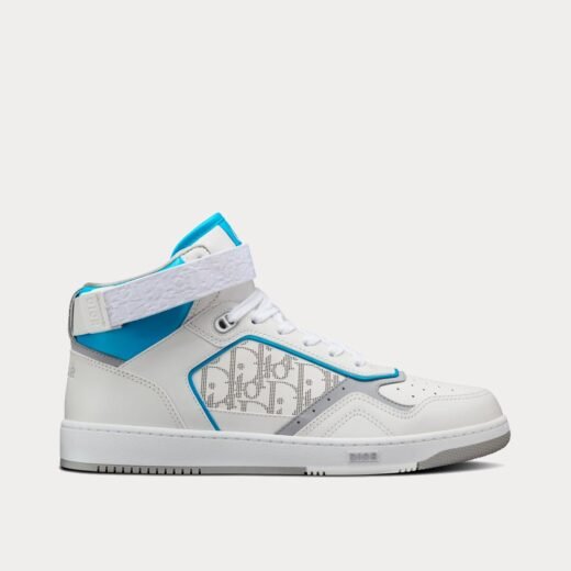 Dior Baskets montantes B27 en cuir de veau lisse blanc et bleu clair avec cuir Dior Oblique Galaxy blanc