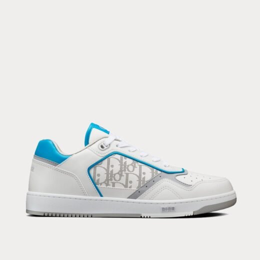 Dior Baskets basses B27 en cuir de veau lisse blanc et bleu clair avec cuir Dior Oblique Galaxy blanc