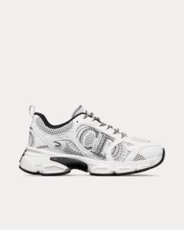 Baskets basses Dior Chrono en mesh blanc et noir avec empiècements effet cuir