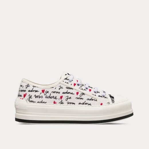 Dior Baskets basses Dioramour Walk'n'Dior Platform en coton blanc avec motif Je Vous Adore brodé noir et rouge