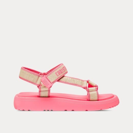 Dior Sandales Dioriviera D-Wave en raphia naturel et coton brodé rose bonbon