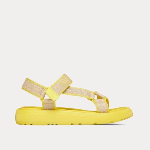 Dior Sandales Dioriviera D-Wave en raphia naturel et coton brodé jaune citron