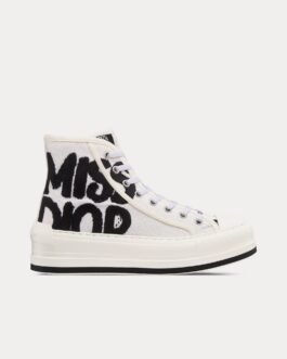 Baskets montantes Dior Walk'n'Dior Platform en coton brodé blanc et noir