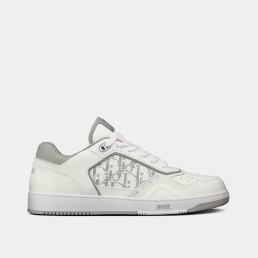 Dior Baskets basses B27 en cuir de veau lisse blanc et gris avec cuir Dior Oblique Galaxy blanc