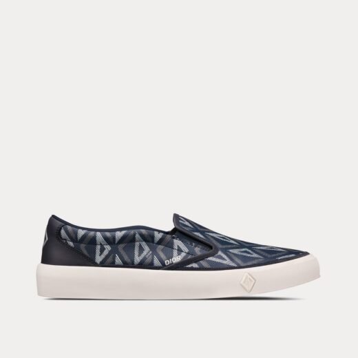 Dior Baskets à enfiler B101 CD Diamond bleu marine en toile et cuir de veau lisse – 35