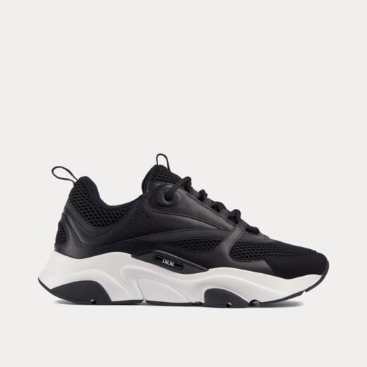 Dior Baskets basses B22 en mesh technique et cuir de veau noir/blanc – 35