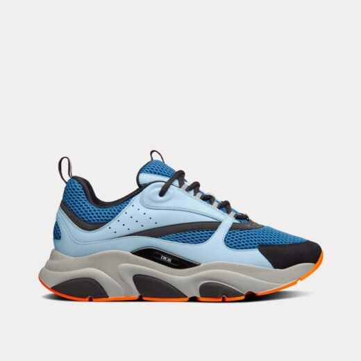 Dior Baskets basses B22 en mesh technique bleu et cuir de veau lisse bleu clair – 35