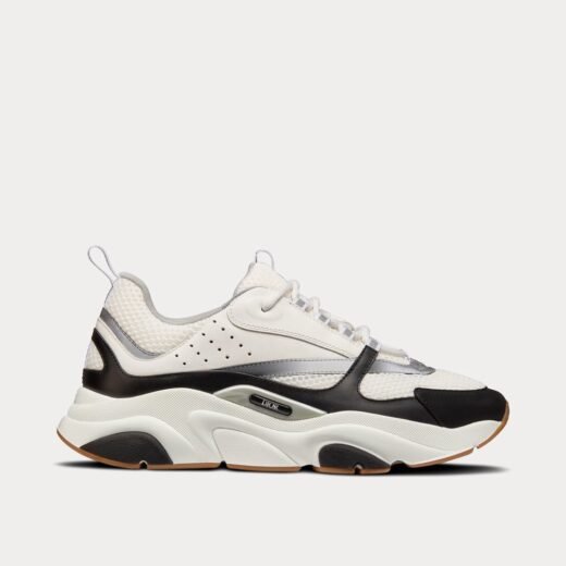 Dior Baskets basses B22 en mesh technique gris et cuir de veau lisse blanc et noir – 35