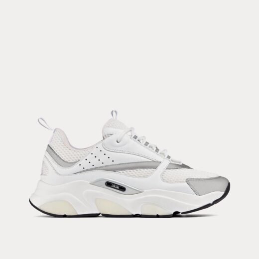 Dior Baskets basses B22 en mesh technique et cuir de veau blanc/argenté – 35