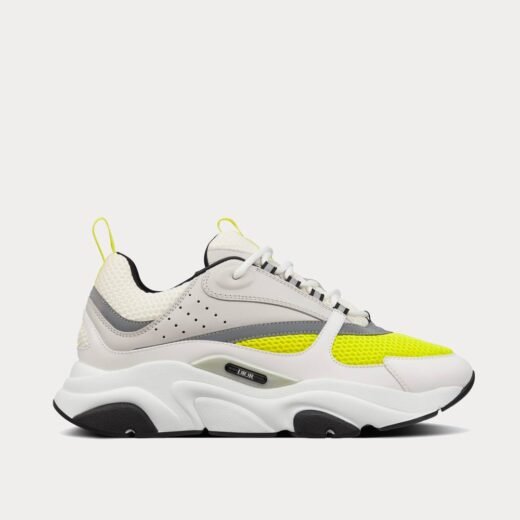 Dior Baskets basses B22 en mesh technique blanc et jaune avec cuir de veau lisse beige et blanc – 35