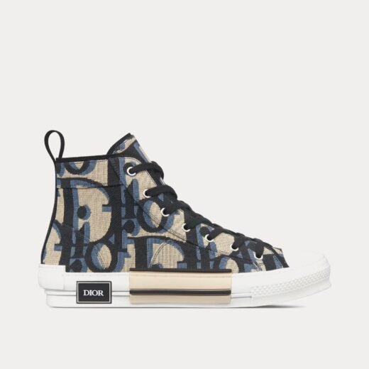 Dior Baskets montantes B23 beiges et noires Maxi Dior Oblique Jacquard – 35
