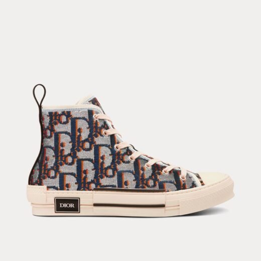 Dior Baskets montantes B23 en toile brodée de sequins Dior Oblique argentés, bleus et orange
