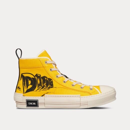 Dior Baskets montantes B23 en toile jaune avec signature AsteroDior