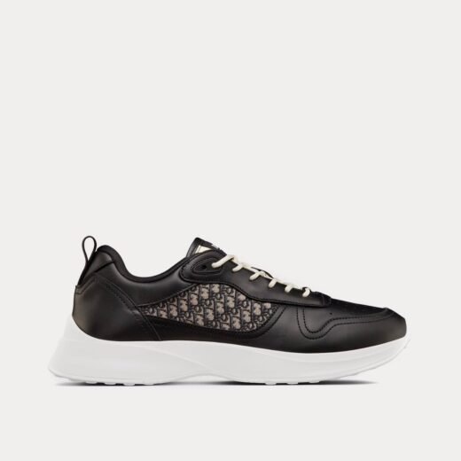 Dior Baskets basses B25 en cuir de veau lisse noir et jacquard Dior Oblique beige et noir