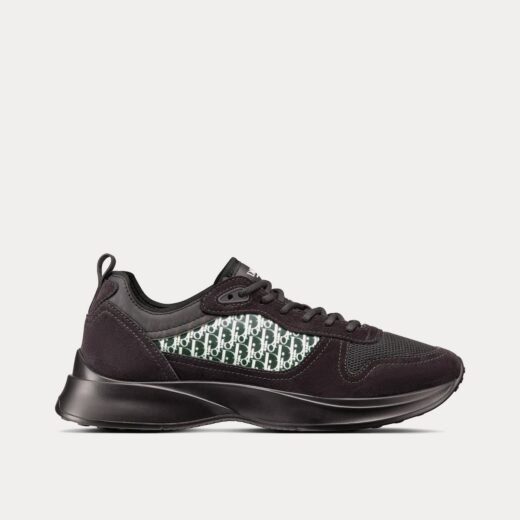 Dior Baskets basses B25 en daim noir et mesh technique avec toile Dior Oblique noire et blanche