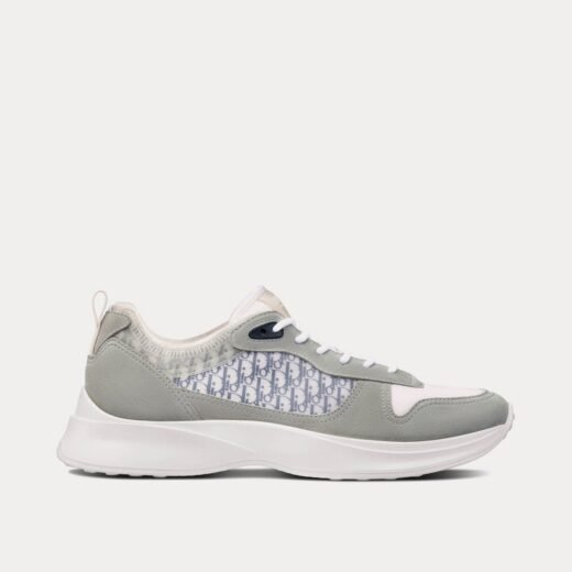 Dior Baskets basses B25 en daim gris et mesh technique blanc avec toile Dior Oblique bleue et blanche