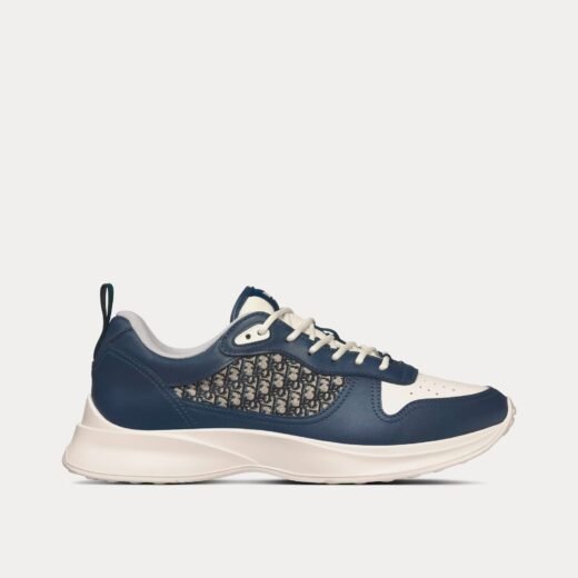 Dior Baskets basses B25 Runner en cuir de veau lisse bleu marine et crème avec jacquard Dior Oblique beige et noir