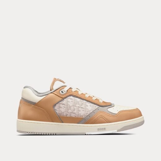Dior Baskets basses B27 en cuir de veau lisse beige et crème avec jacquard Dior Oblique crème