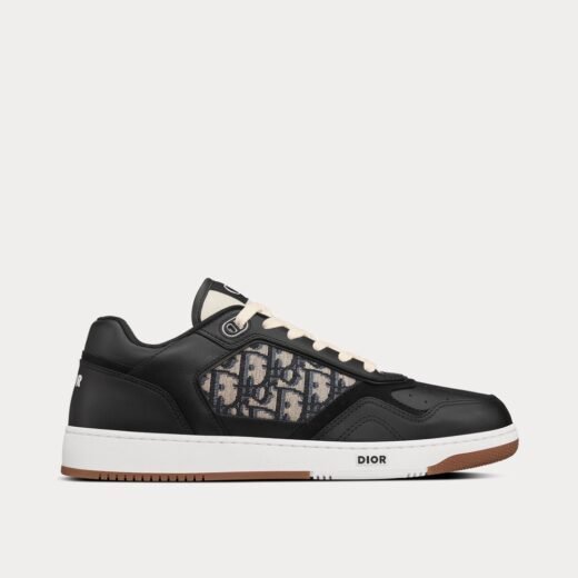 Dior Baskets basses B27 en cuir de veau lisse noir avec jacquard Dior Oblique beige et noir