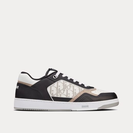 Dior Baskets basses B27 en cuir de veau lisse noir, blanc et beige avec cuir Dior Oblique Galaxy blanc