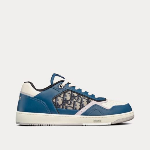 Dior Baskets basses B27 en cuir de veau lisse bleu, crème et gris Dior avec jacquard Dior Oblique beige et noir